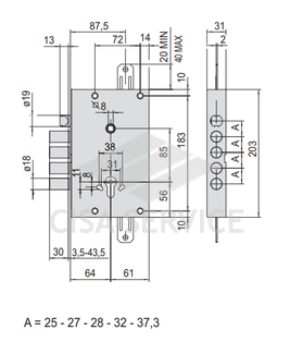 56515.48.0.B (PRO) Cisa Корпус врезного замка с защёлкой REVOLUTION PRO 56.515.48