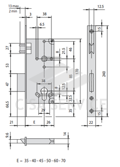 5C621.45.0 Cisa Корпус замка под цилиндр (ролик+ригель)