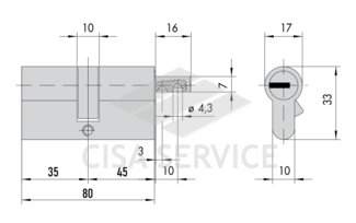 OA312.19.0.00.C5 Cisa ASTRAL цилиндр 80 (35x45) кл/верт (латунь)