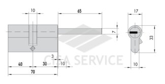 OL3S7.12.0.66.C5 Cisa RS3 S цилиндр 70 (40x30) кл/дл.шток (латунь)