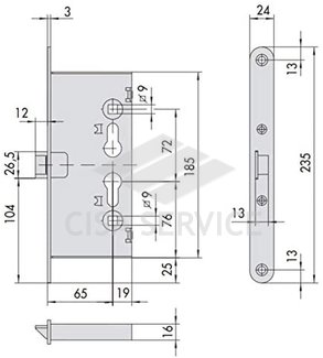 1.13100.65.0 Cisa Врезной электромеханический противопожарный замок Mito