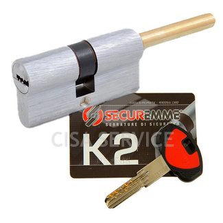 3200QCS30301X5 K2 Securemme Цилиндровый механизм с перекодировкой 60мм(30х30) ключ/дл.шток, никель