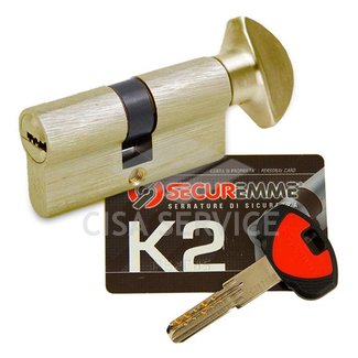 K20P0804040O15 K2 Securemme Цилиндровый механизм с перекодировкой 80мм(40х40) ключ/вертушка, латунь