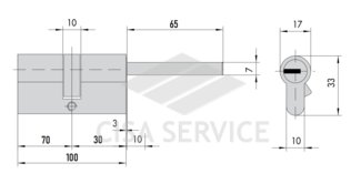 3200QCS30701X5 K2 Securemme Цилиндровый механизм с перекодировкой 100мм(70х30) ключ/дл.шток, никель