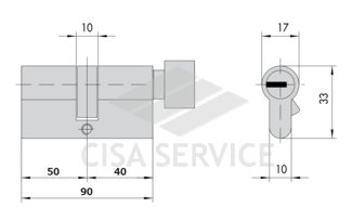 M12R430 ABUS цилиндровый механизм 90мм(50х40) ключ/вертушка (никель)