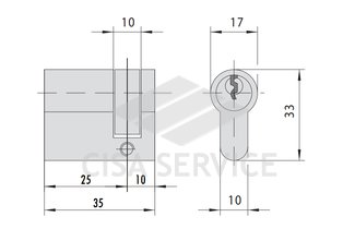 OG304.18.0.00 Cisa C2000 односторонний полуцилиндр 35 (10x25) кл (латунь)