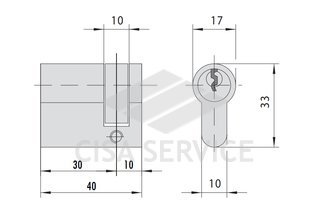 OG304.02.0.00 Cisa C2000 односторонний полуцилиндр 40 (10x30) кл (латунь)