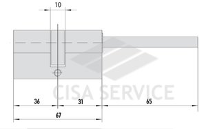 EVVA 3KS Цилиндровый механизм 67мм (36х31) ключ/длинный шток, латунь