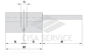 EVVA 3KS Цилиндровый механизм 107мм (76х31) ключ/длинный шток, латунь