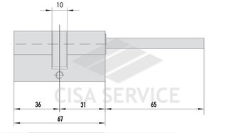 EVVA EPS Цилиндровый механизм 67мм (36х31) ключ/длинный шток, никель