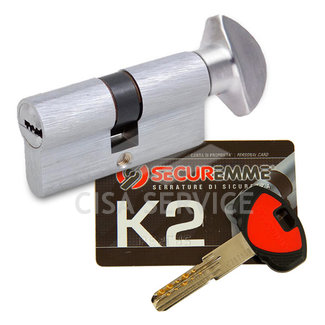 K20P08035451C15 K2 Securemme Цилиндровый механизм с перекодировкой 80мм(35х45) ключ/вертушка, никель