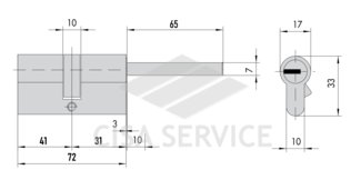 3220QCS31411X5 K22 Securemme Цилиндровый механизм с перекодировкой 72мм(41х31) ключ/дл.шток, никель