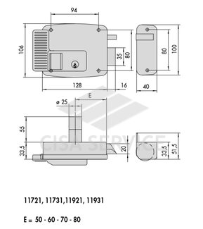 11931.60.1 Cisa Замок накладной электромеханический (дверь правая, открывается внутрь), оцинкованный