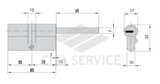 3200QCS30551X5 K2 Securemme Цилиндровый механизм с перекодировкой 85мм(55х30) ключ/дл.шток, никель