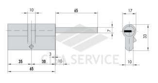 3220QCS30351X5 K22 Securemme Цилиндровый механизм с перекодировкой 65мм(35х30) ключ/дл.шток, никель