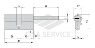 ON3M7.07.0.12 Cisa C3000 S MODULO цилиндр усиленный 80 (50x30) ключ/дл.шток (никель) 3 ключа