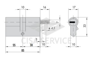 OA312.92.0.00.C5 Cisa ASTRAL S цилиндр 85 (55x30) кл/верт. (латунь)