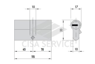 OA3M1.07.0.12.CL Cisa Astral S MODULO цилиндр усиленный 115 (45x70) ключ/ключ (никель), 3 ключа