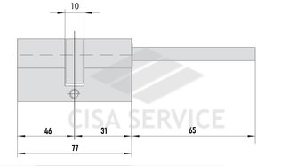 EVVA ICS Цилиндровый механизм 77мм (46х31) ключ/дл.шток, никель